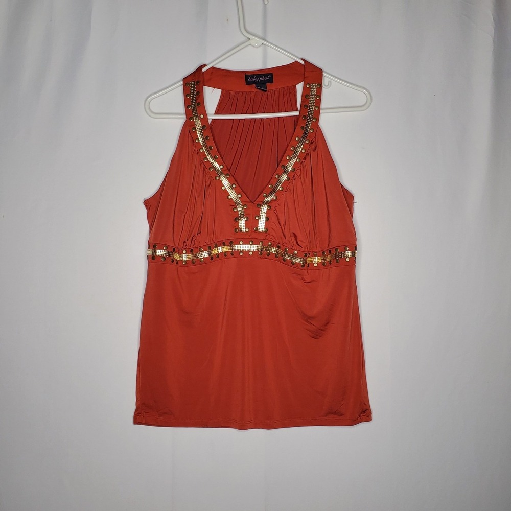 Baby Phat Empire Halter Top Women 1X Vtg Y2K Orange Studded Logo Baddie Bratz